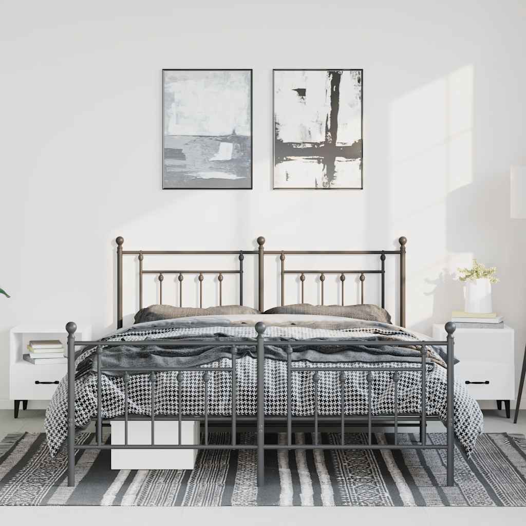 sengeramme med sengegavl og fodgærde 135x190 cm metal sort