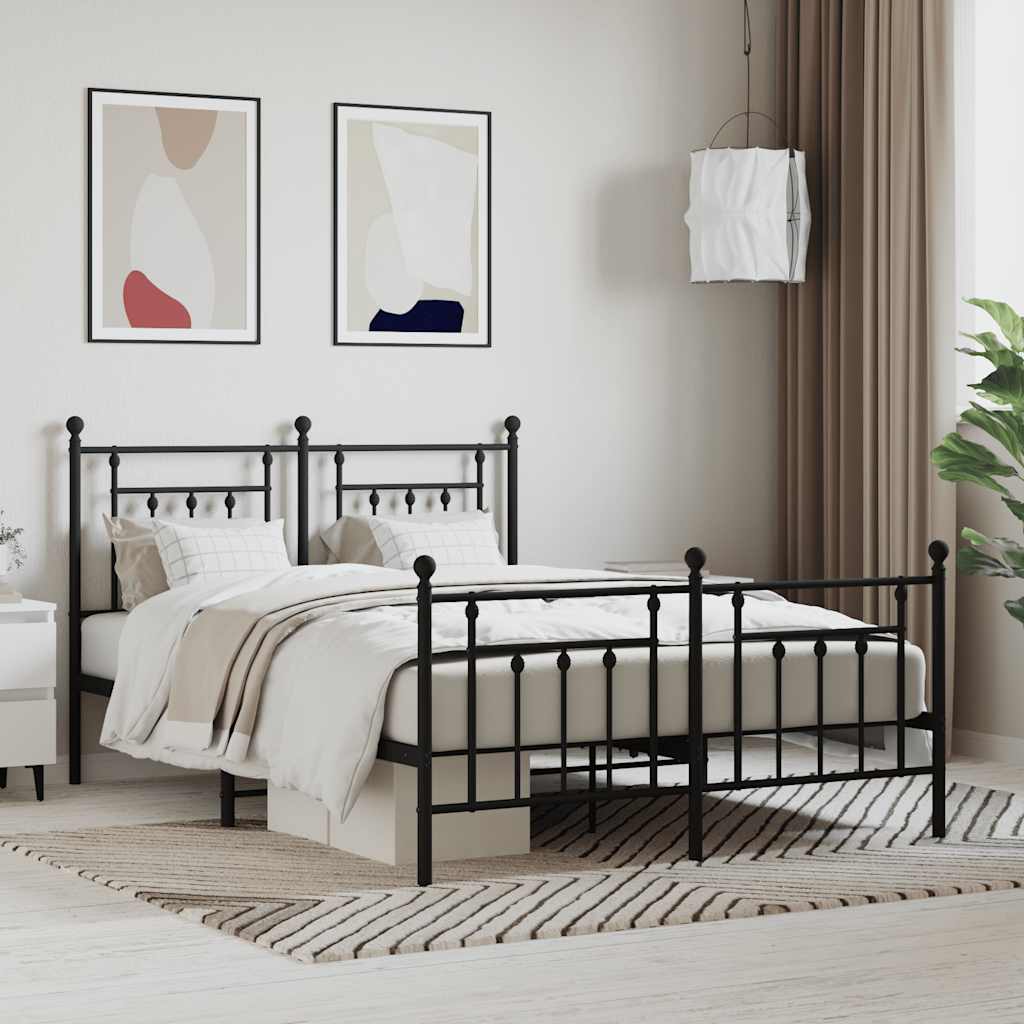 sengeramme med sengegavl og fodgærde 140x190 cm metal sort