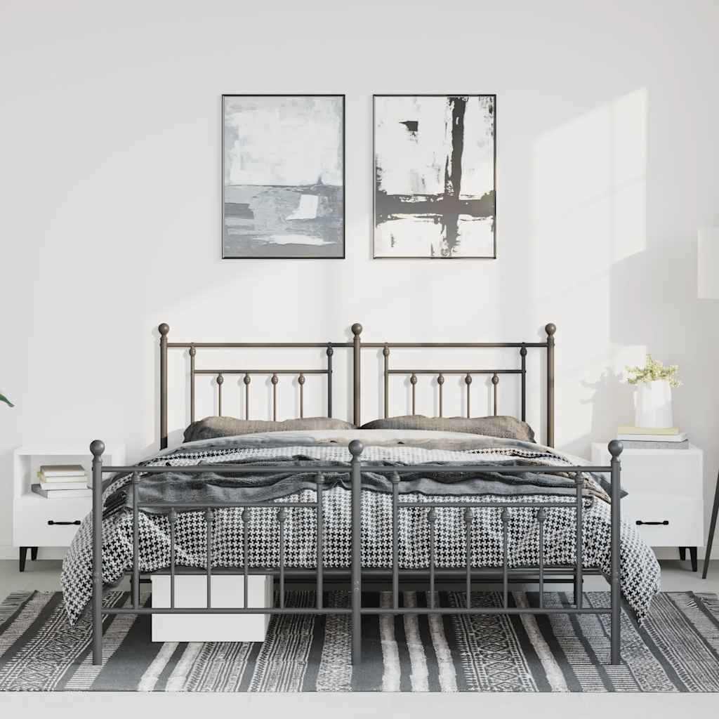 sengeramme med sengegavl og fodgærde 150x200 cm metal sort