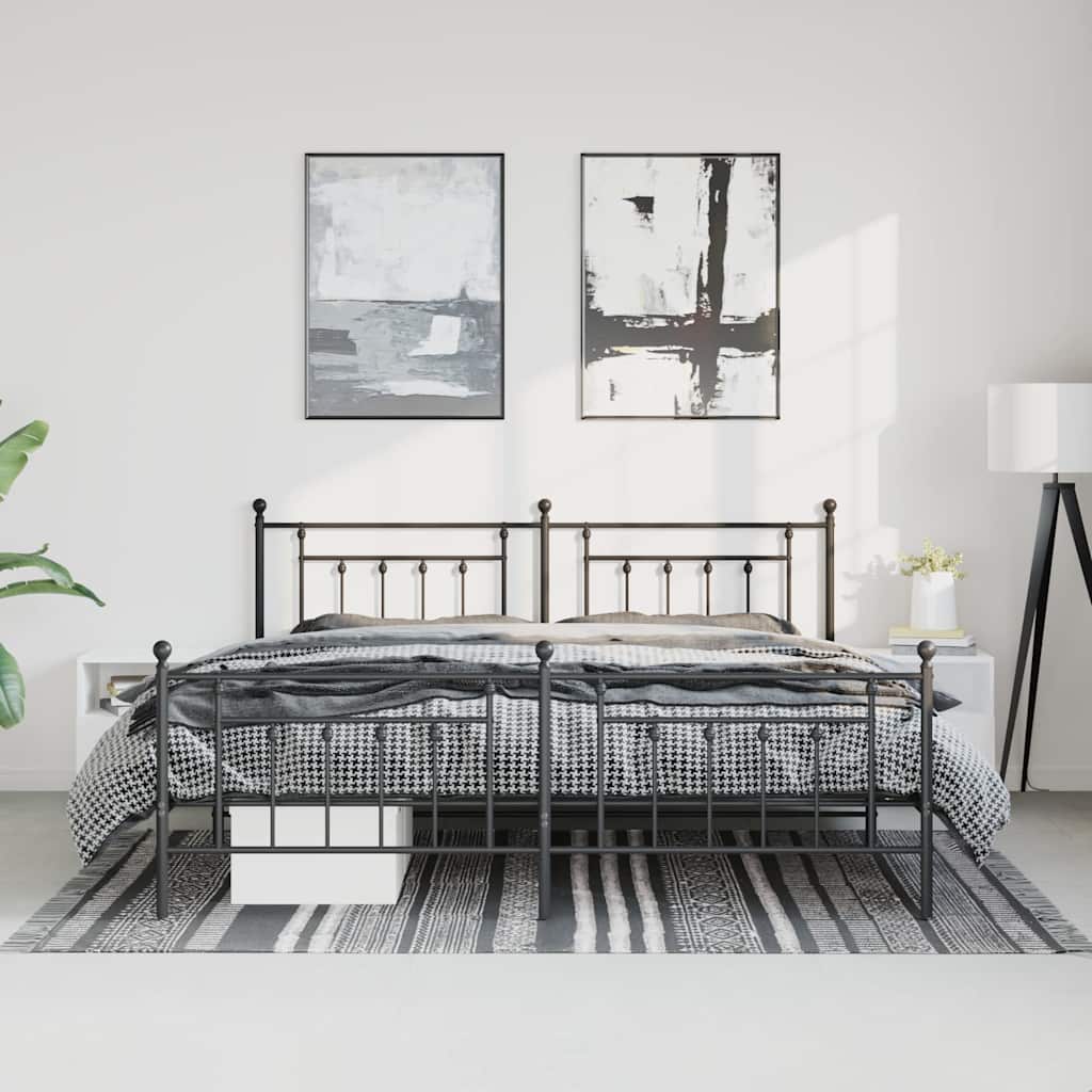 sengeramme med sengegavl og fodgærde 183x213 cm metal sort