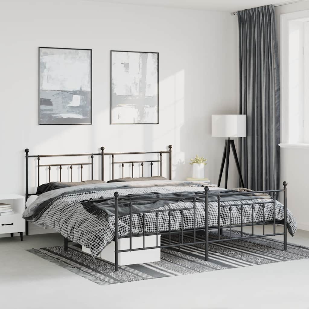 sengeramme med sengegavl og fodgærde 183x213 cm metal sort