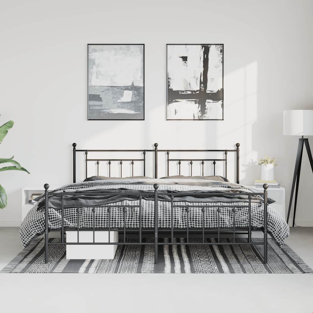 sengeramme med sengegavl og fodgærde 193x203 cm metal sort