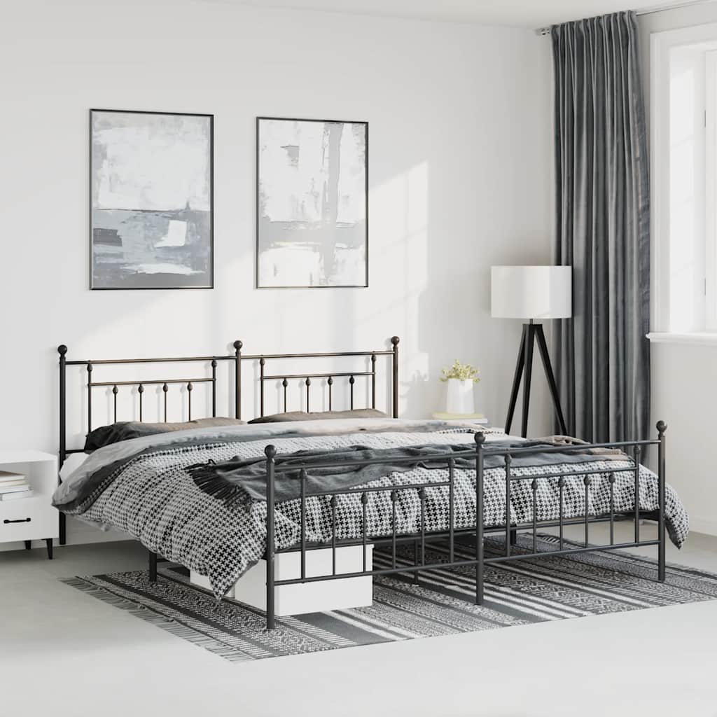 sengeramme med sengegavl og fodgærde 193x203 cm metal sort