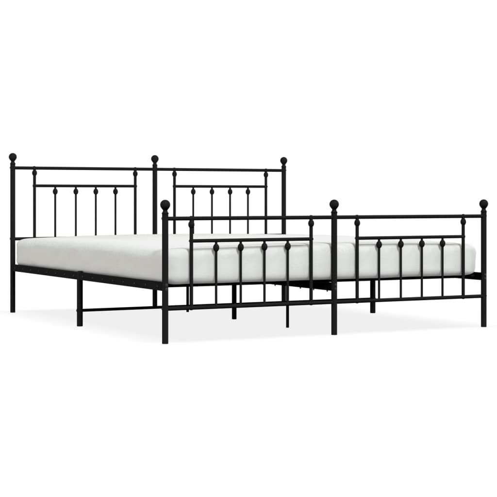 sengeramme med sengegavl og fodgærde 200x200 cm metal sort