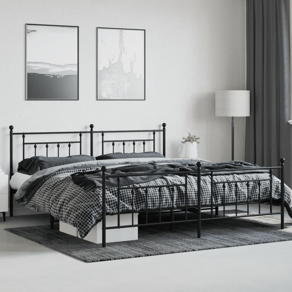 sengeramme med sengegavl og fodgærde 200x200 cm metal sort