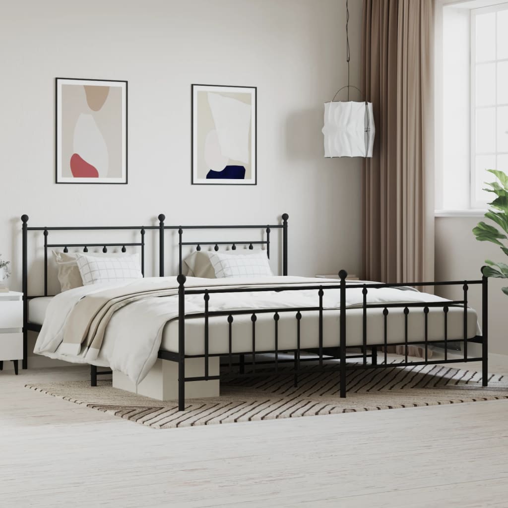 sengeramme med sengegavl og fodgærde 200x200 cm metal sort