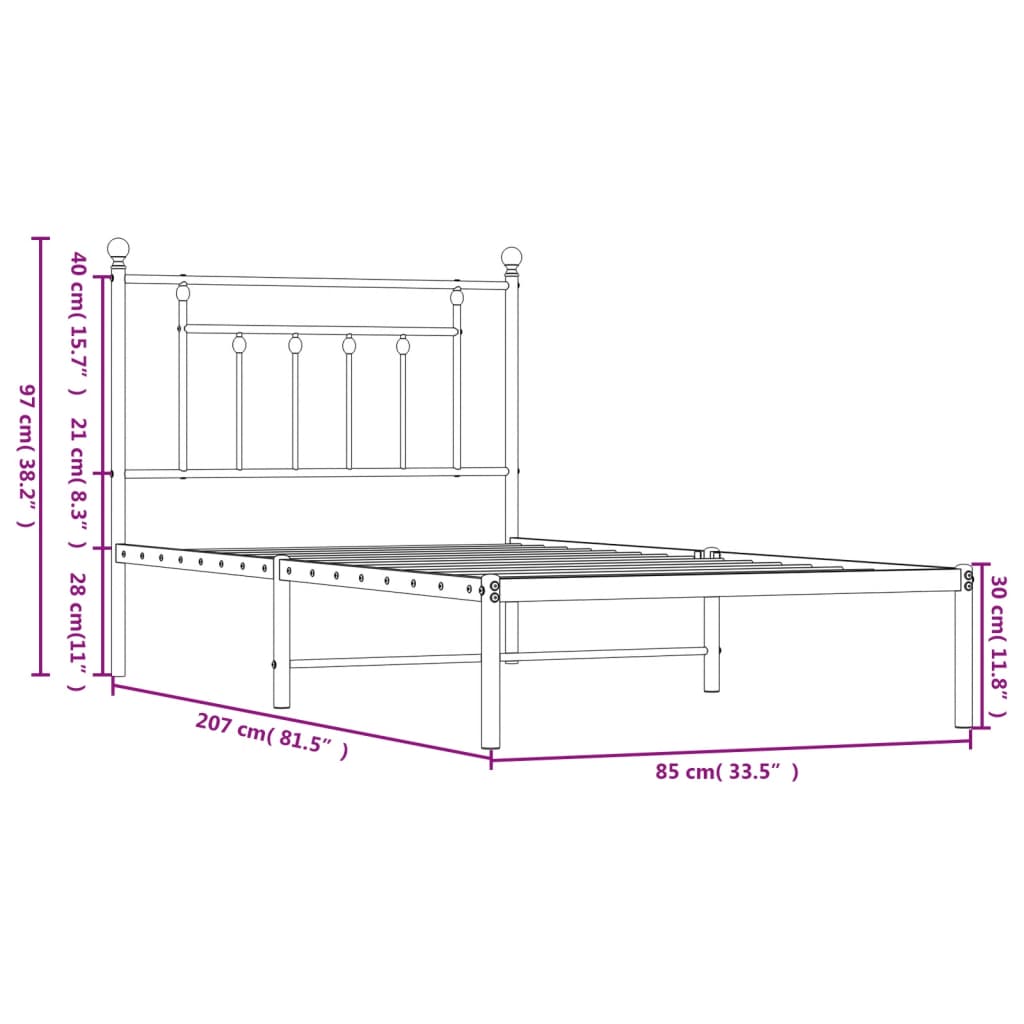 sengeramme med sengegavl 80x200 cm metal hvid