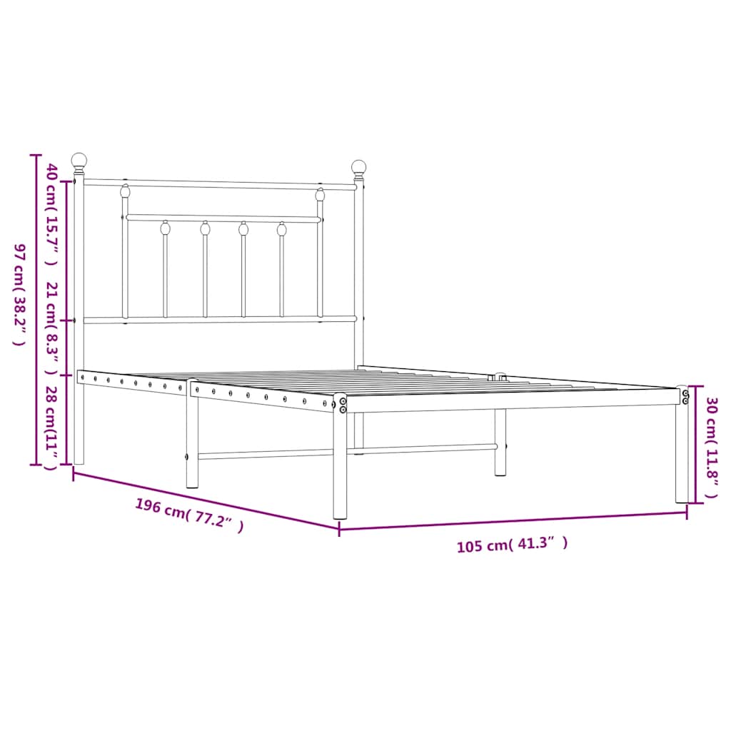 sengeramme med sengegavl 100x190 cm metal hvid