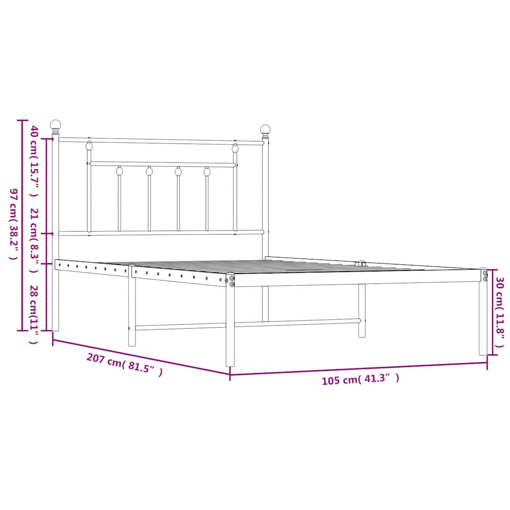 sengeramme med sengegavl 100x200 cm metal hvid