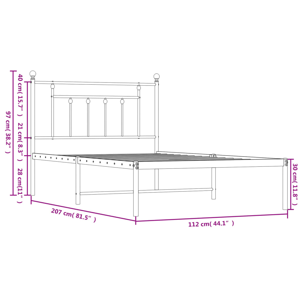 sengeramme med sengegavl 107x203 cm metal hvid