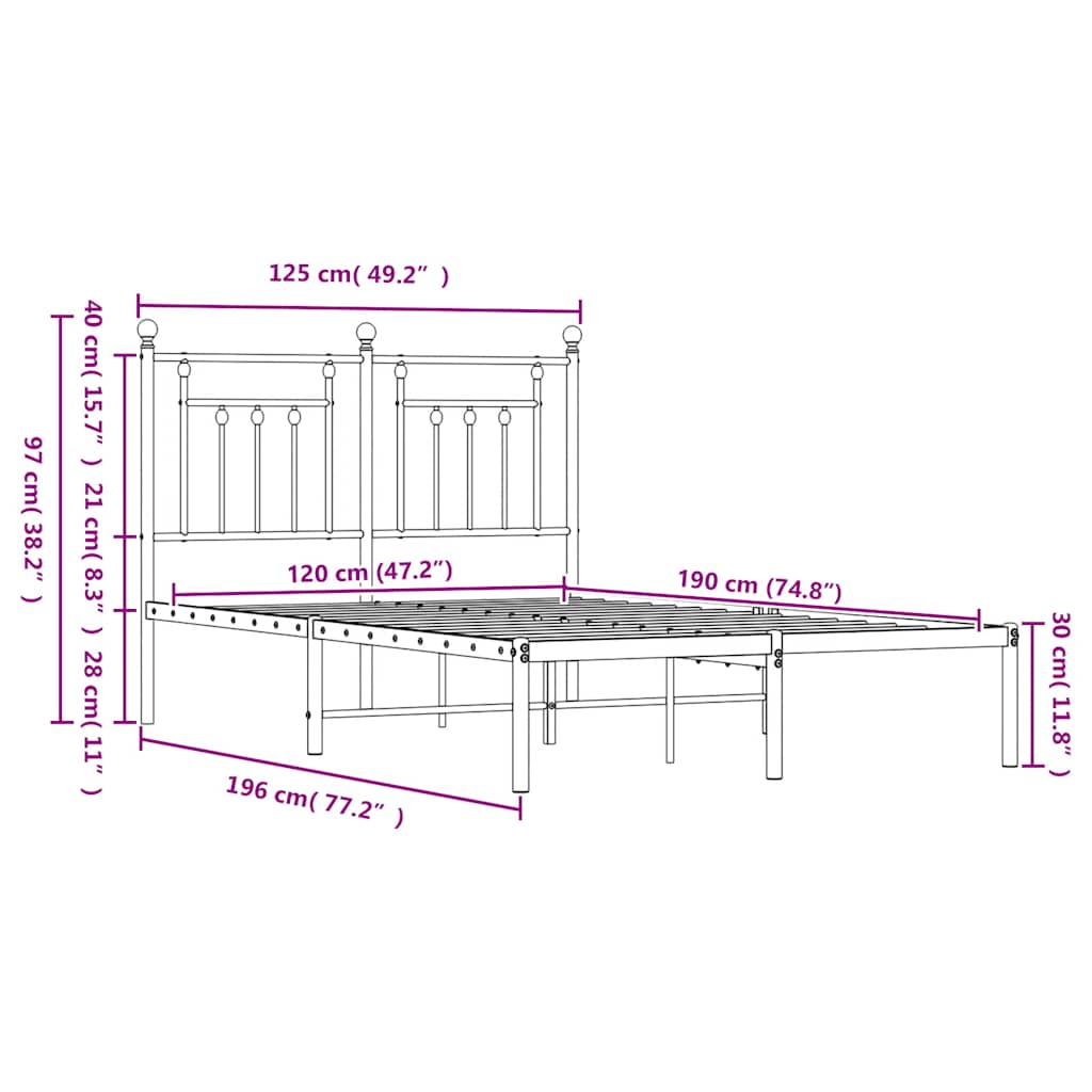 sengeramme med sengegavl 120x190 cm metal hvid