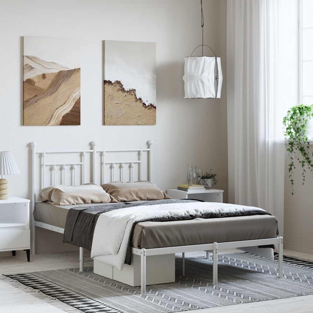 sengeramme med sengegavl 135x190 cm metal hvid