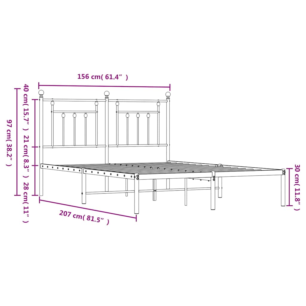 sengeramme med sengegavl 150x200 cm metal hvid