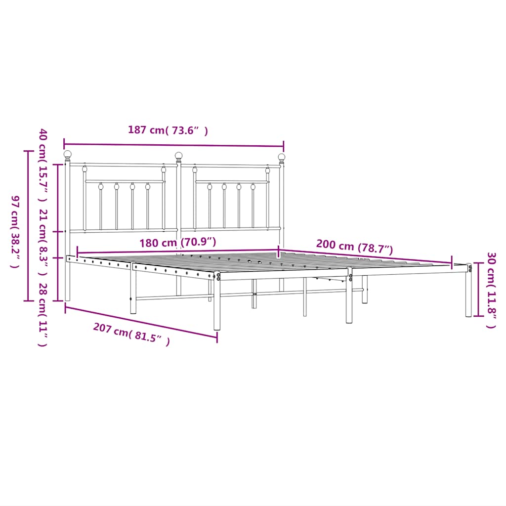 sengeramme med sengegavl 180x200 cm metal hvid