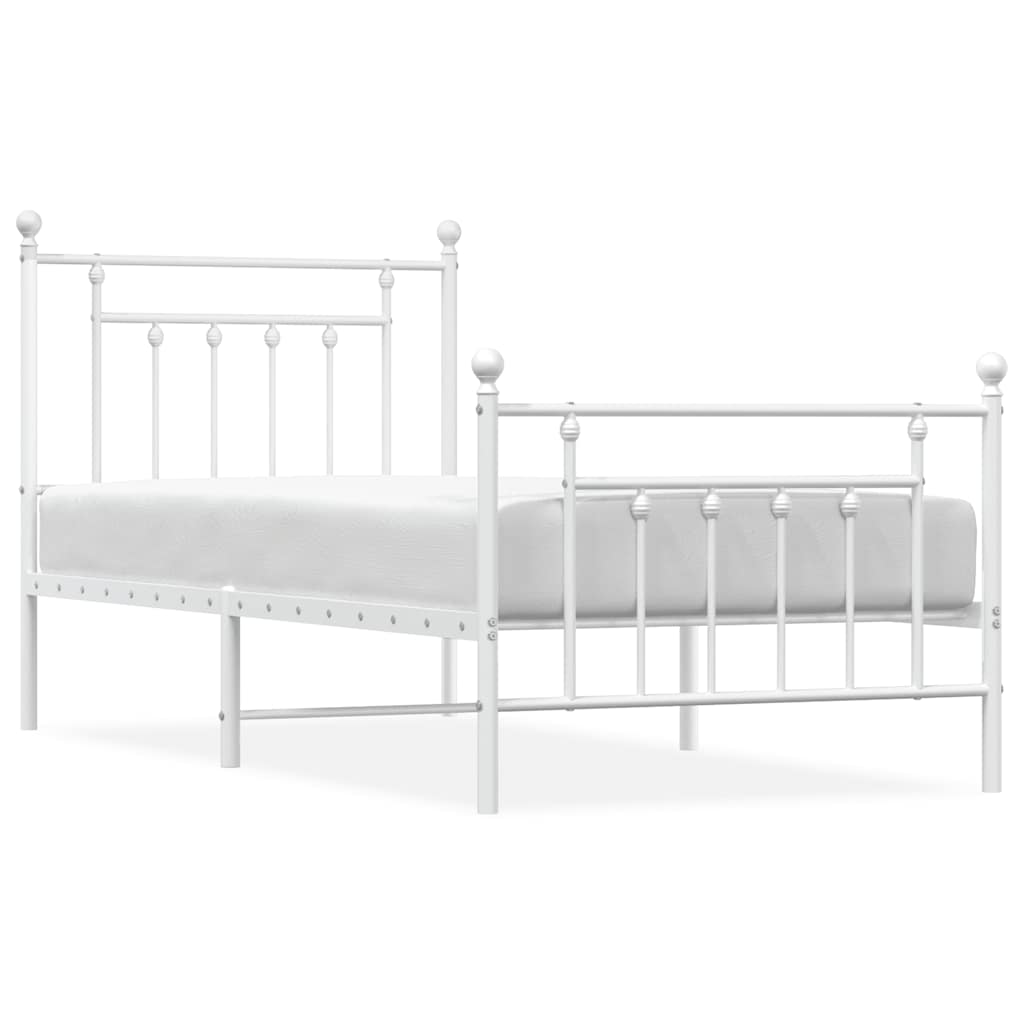 sengeramme med sengegavl og fodgærde 90x190 cm metal hvid