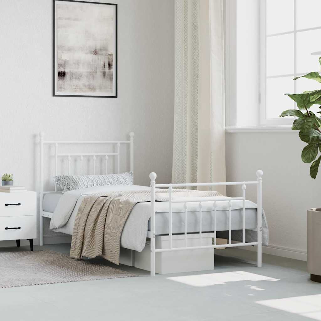 sengeramme med sengegavl og fodgærde 90x190 cm metal hvid