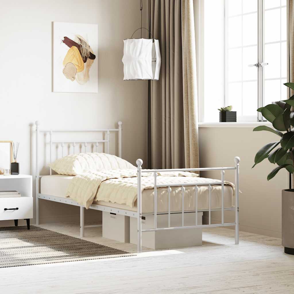 sengeramme med sengegavl og fodgærde 90x190 cm metal hvid
