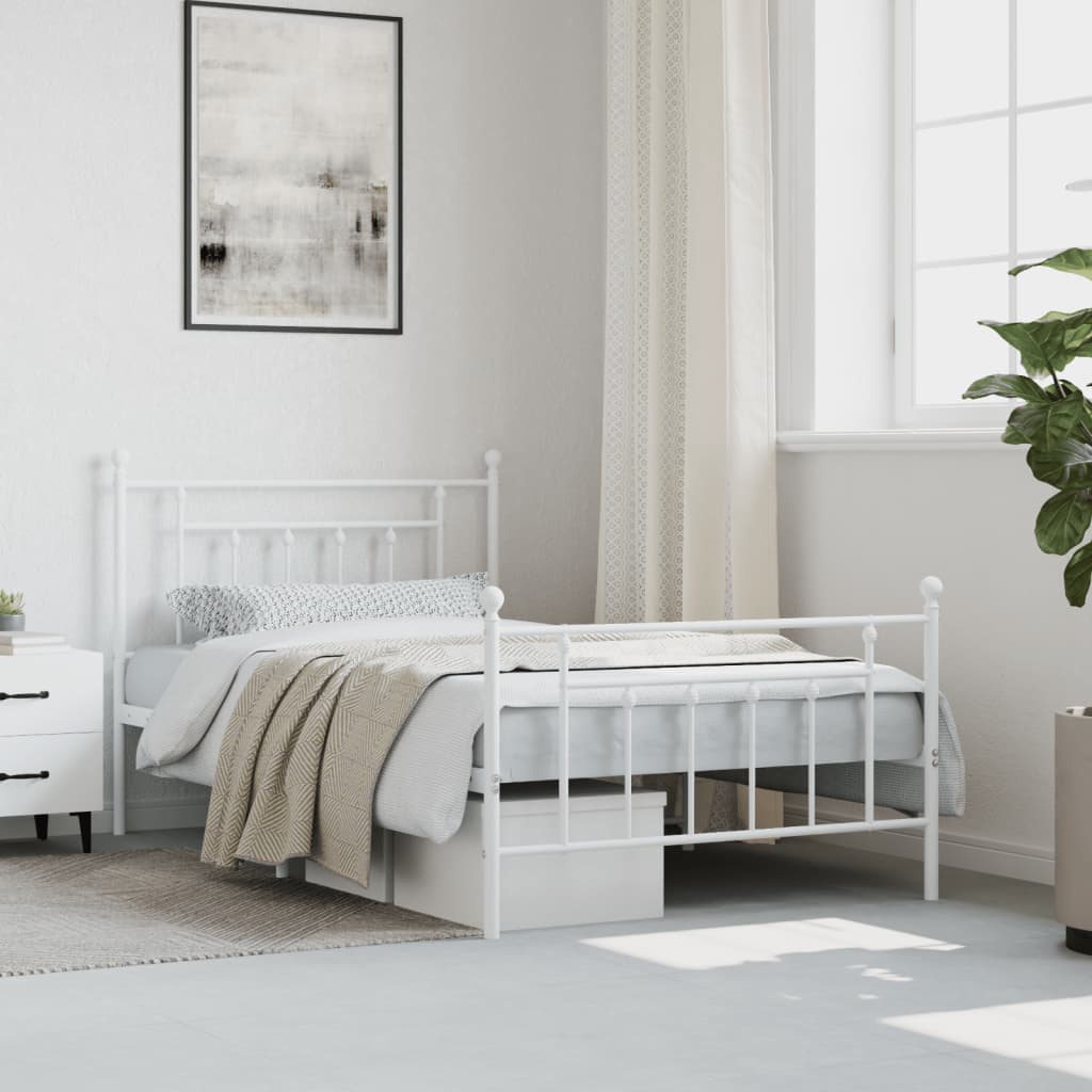 sengeramme med sengegavl og fodgærde 100x200 cm metal hvid