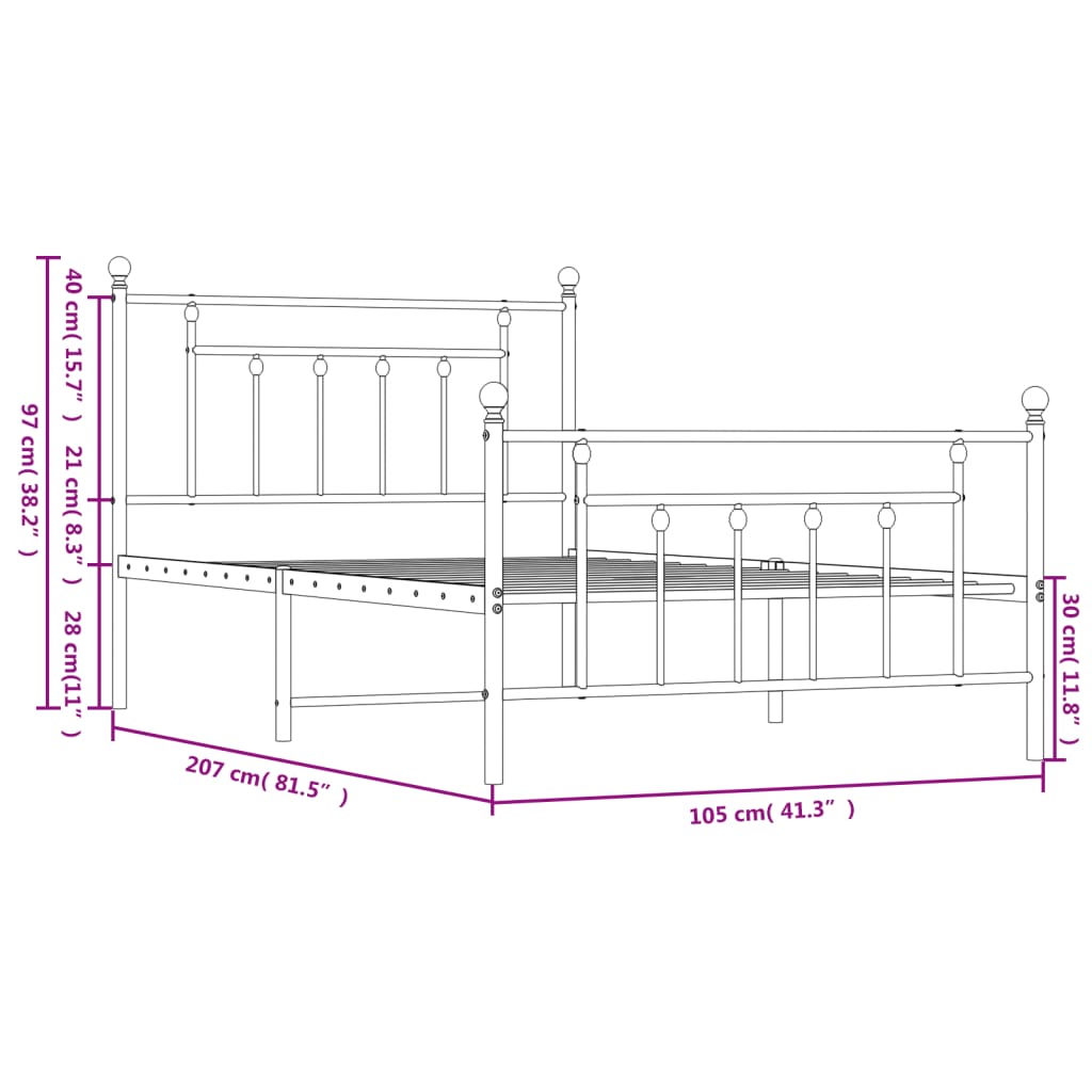 sengeramme med sengegavl og fodgærde 100x200 cm metal hvid