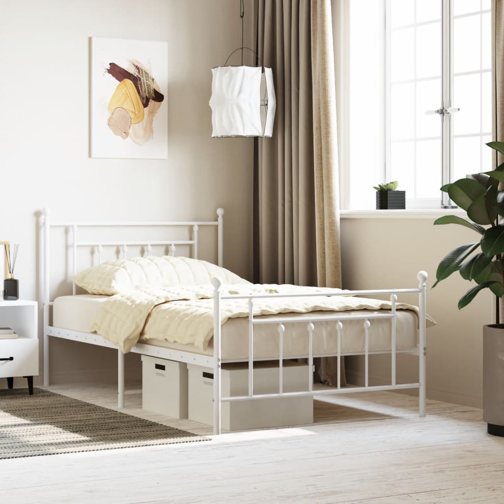 sengeramme med sengegavl og fodgærde 100x200 cm metal hvid