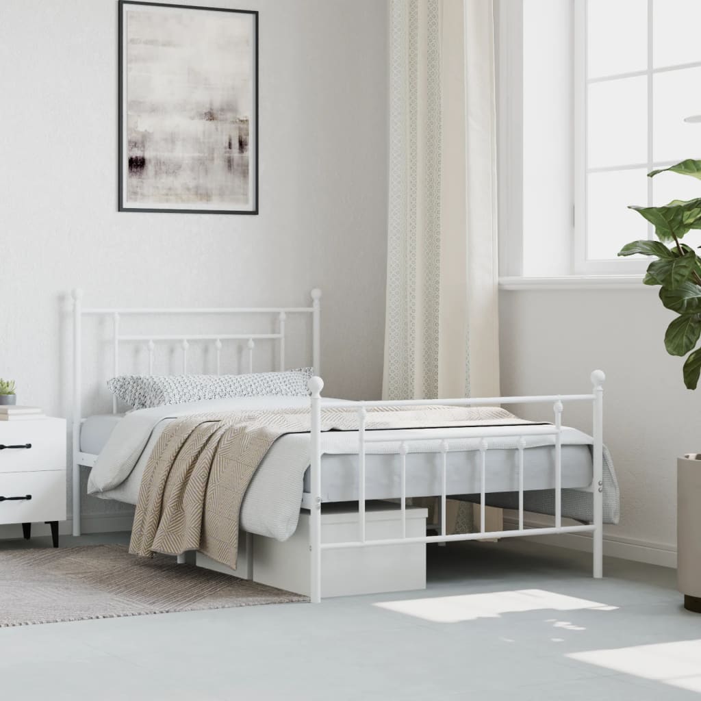 sengeramme med sengegavl og fodgærde 107x203 cm metal hvid