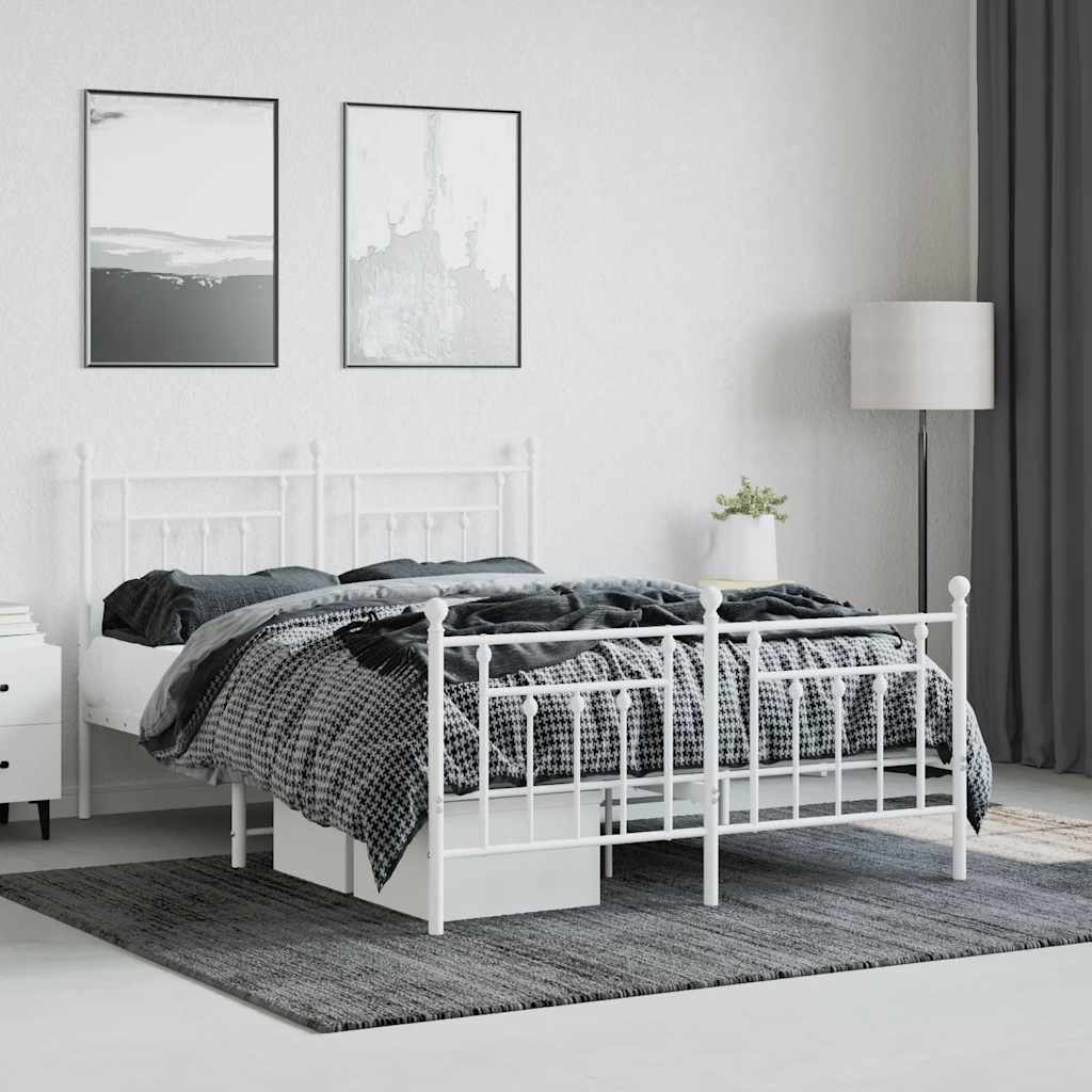 sengeramme med sengegavl og fodgærde 140x200 cm metal hvid