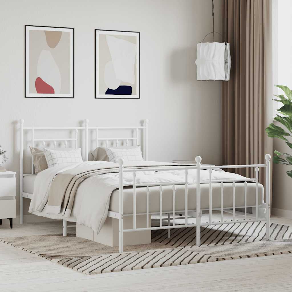 sengeramme med sengegavl og fodgærde 140x200 cm metal hvid