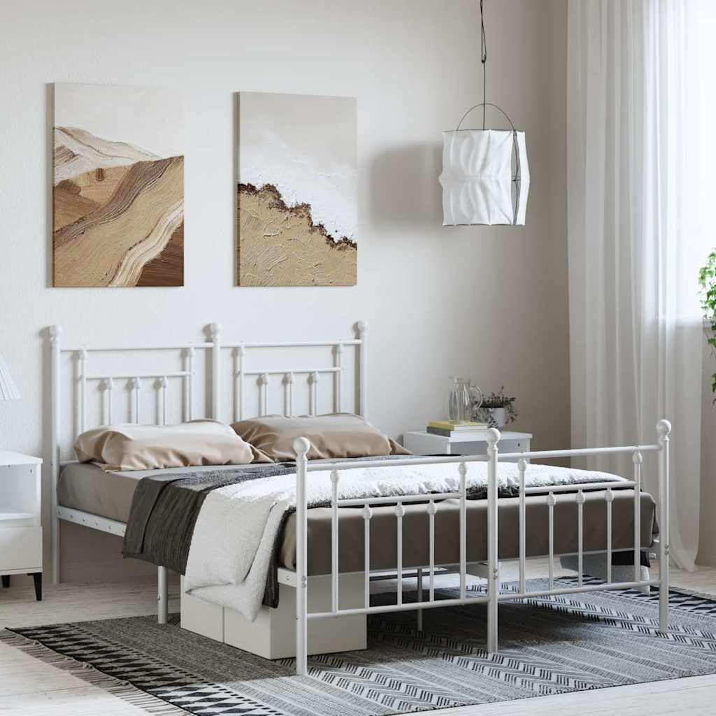 sengeramme med sengegavl og fodgærde 150x200 cm metal hvid