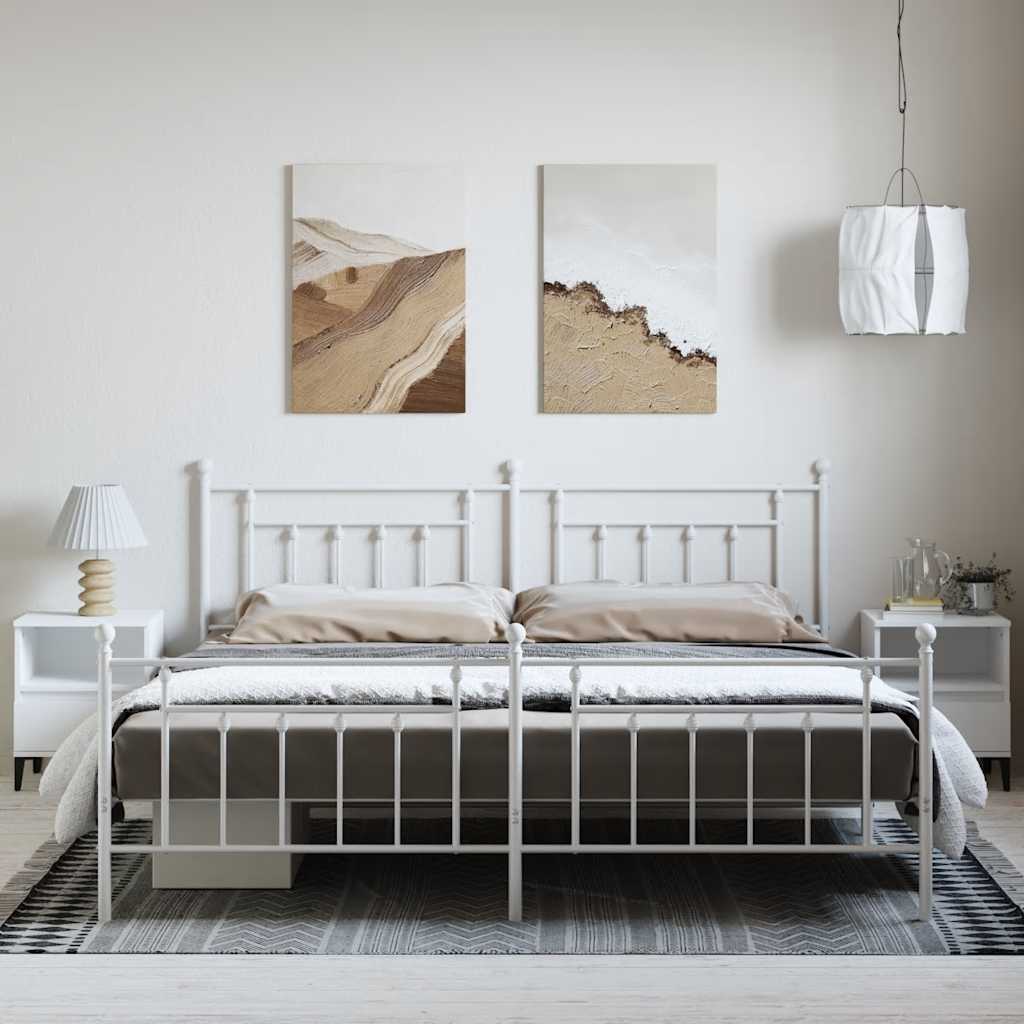 sengeramme med sengegavl og fodgærde 193x203 cm metal hvid