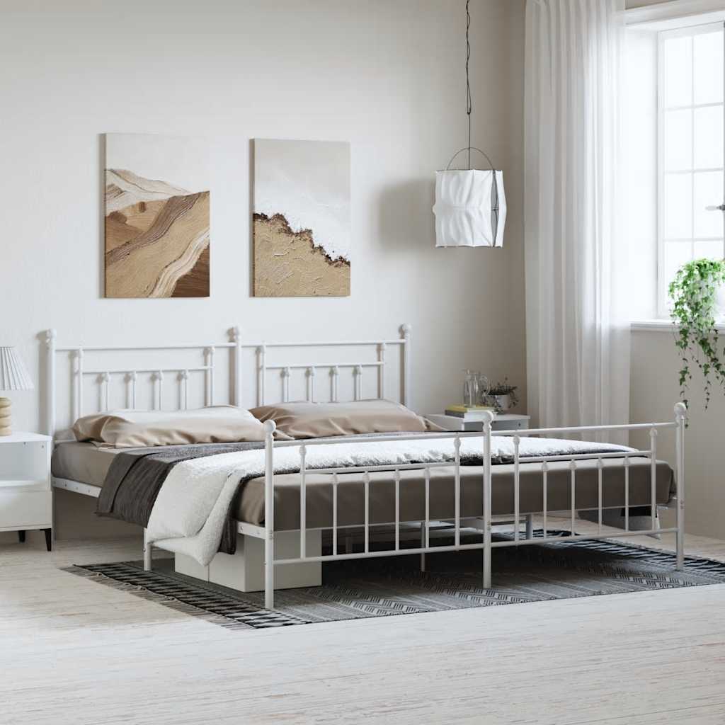 sengeramme med sengegavl og fodgærde 193x203 cm metal hvid