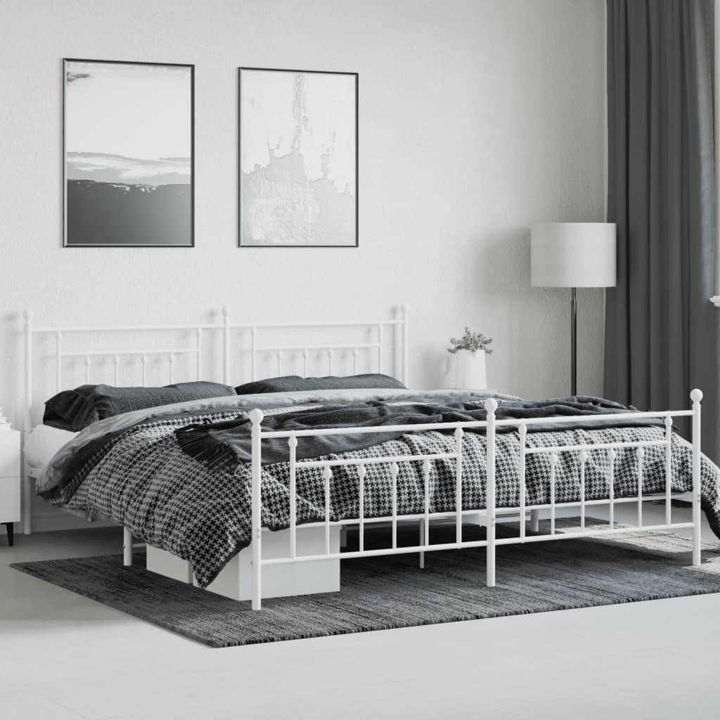 sengeramme med sengegavl og fodgærde 200x200 cm metal hvid