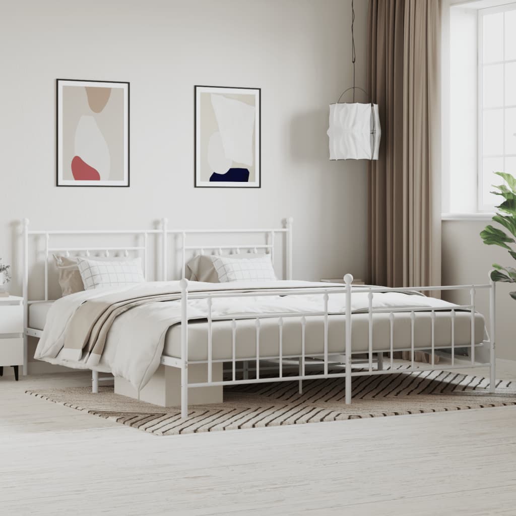 sengeramme med sengegavl og fodgærde 200x200 cm metal hvid