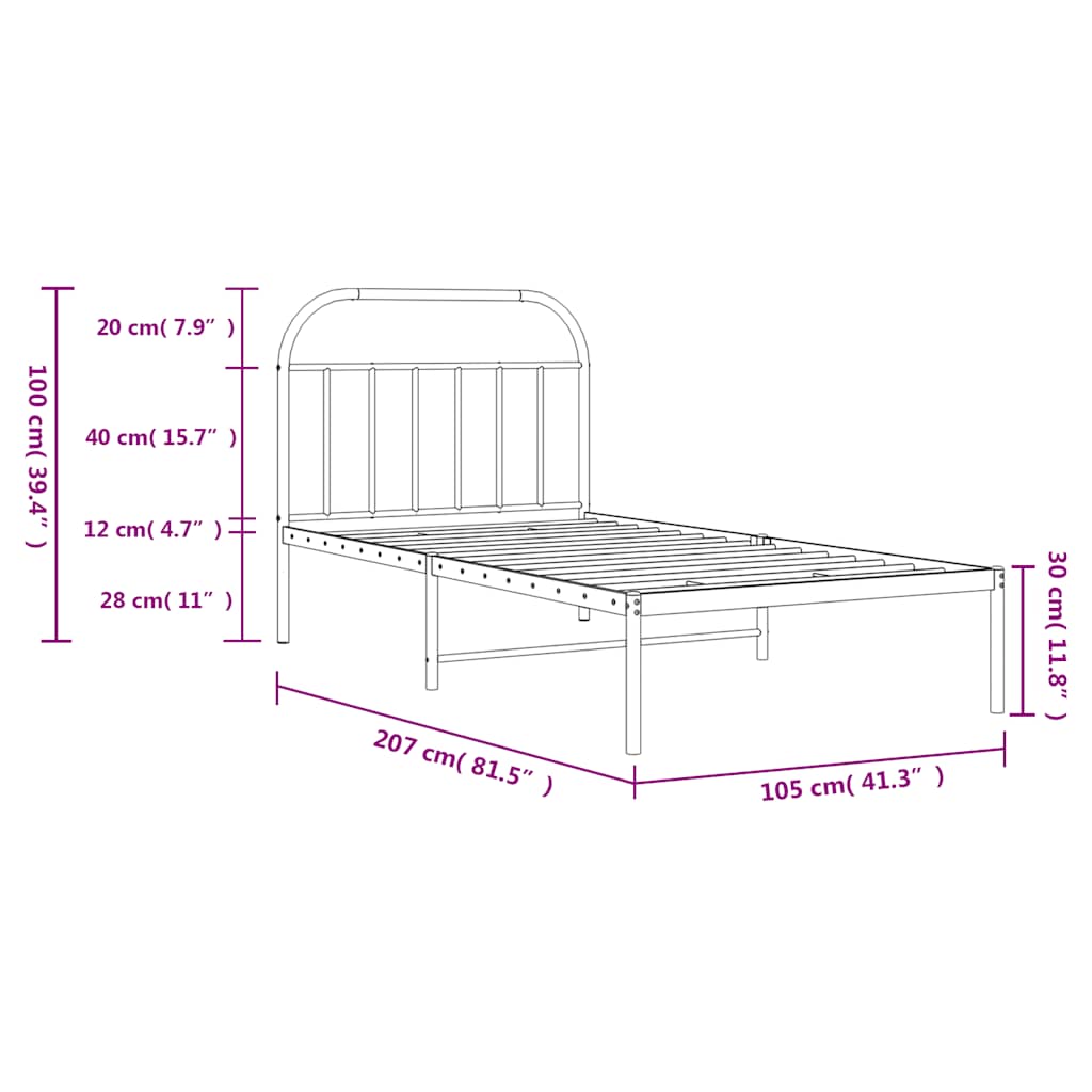 sengeramme med sengegavl 100x200 cm metal sort