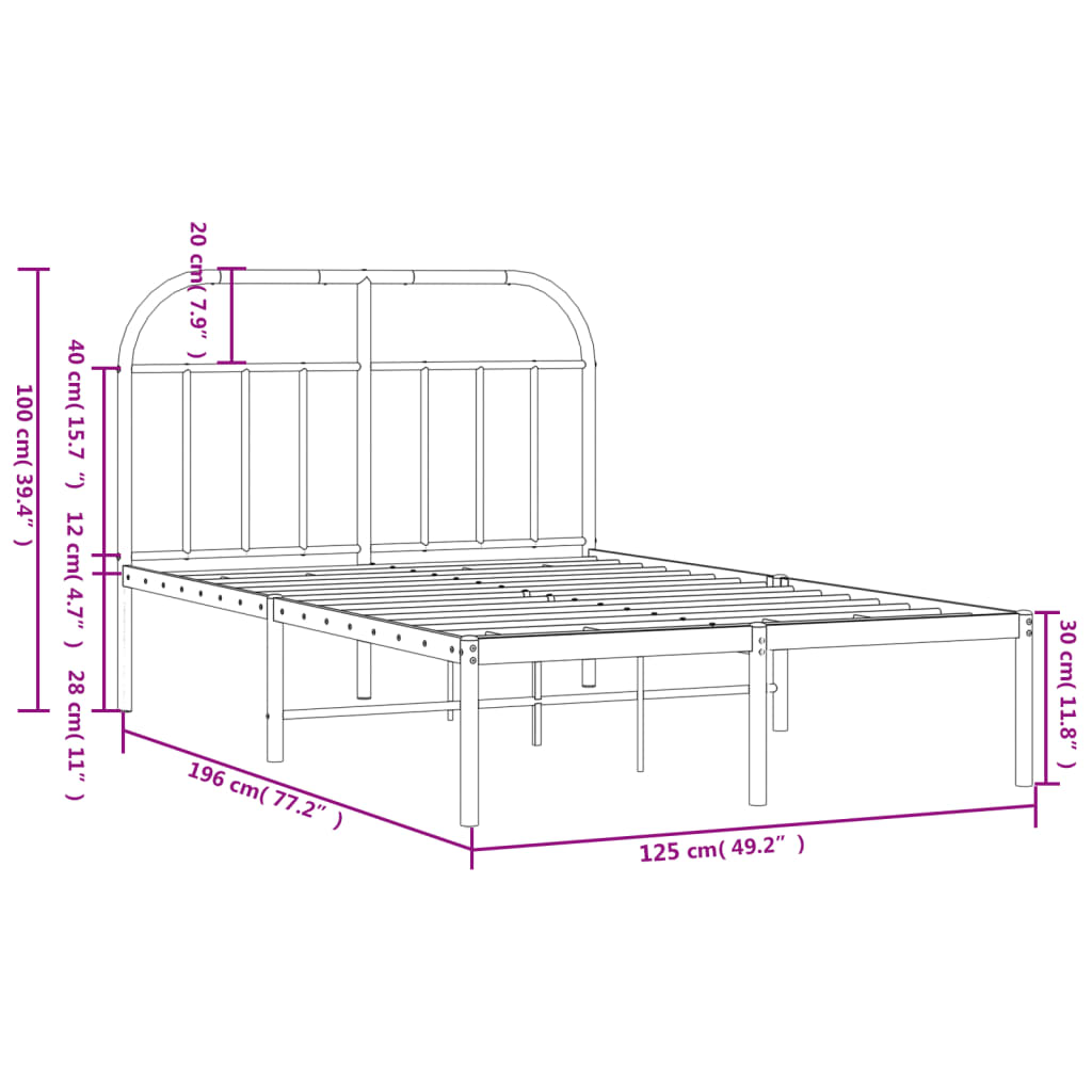 sengeramme med sengegavl 120x190 cm metal sort