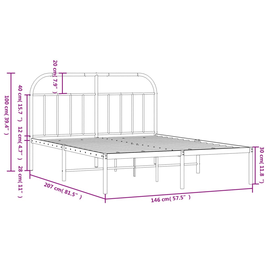 sengeramme med sengegavl 140x200 cm metal sort