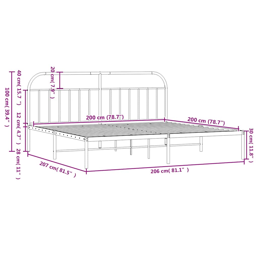 sengeramme med sengegavl 200x200 cm metal sort