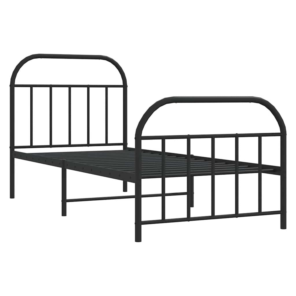 sengeramme med sengegavl og fodgærde 90x190 cm metal sort
