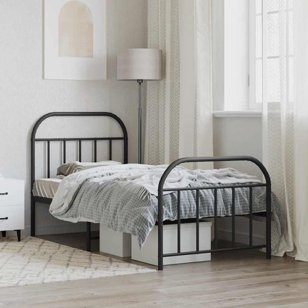 sengeramme med sengegavl og fodgærde 90x190 cm metal sort