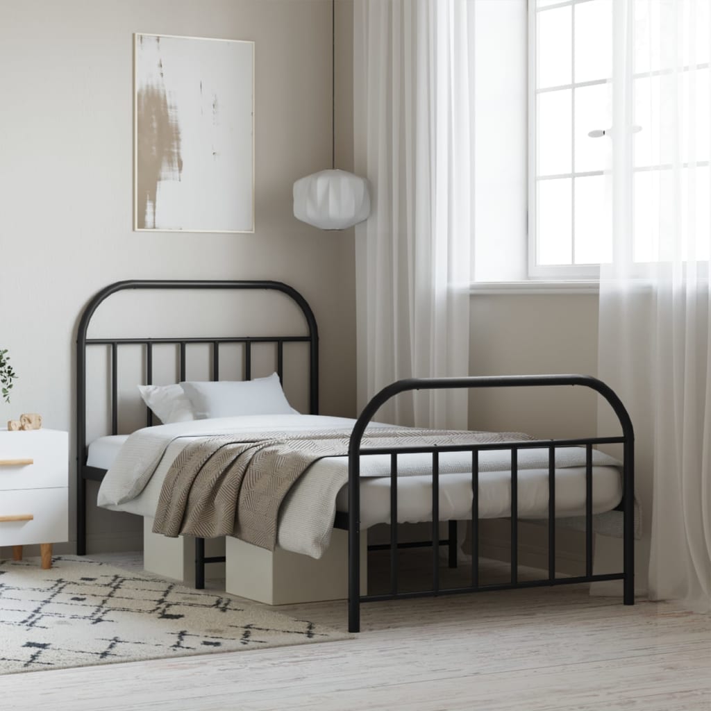 sengeramme med sengegavl og fodgærde 107x203 cm metal sort