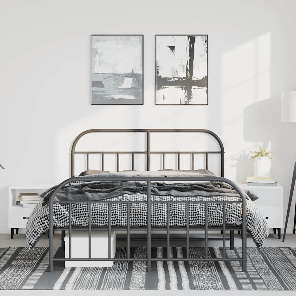 sengeramme med sengegavl og fodgærde 135x190 cm metal sort