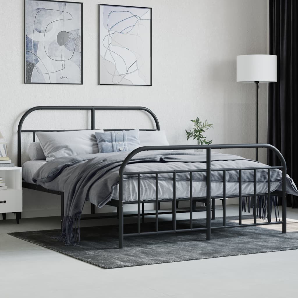 sengeramme med sengegavl og fodgærde 140x190 cm metal sort