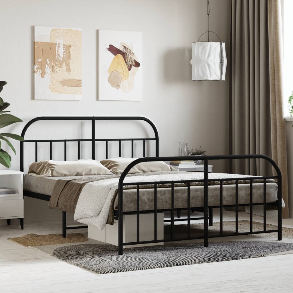 sengeramme med sengegavl og fodgærde 140x190 cm metal sort