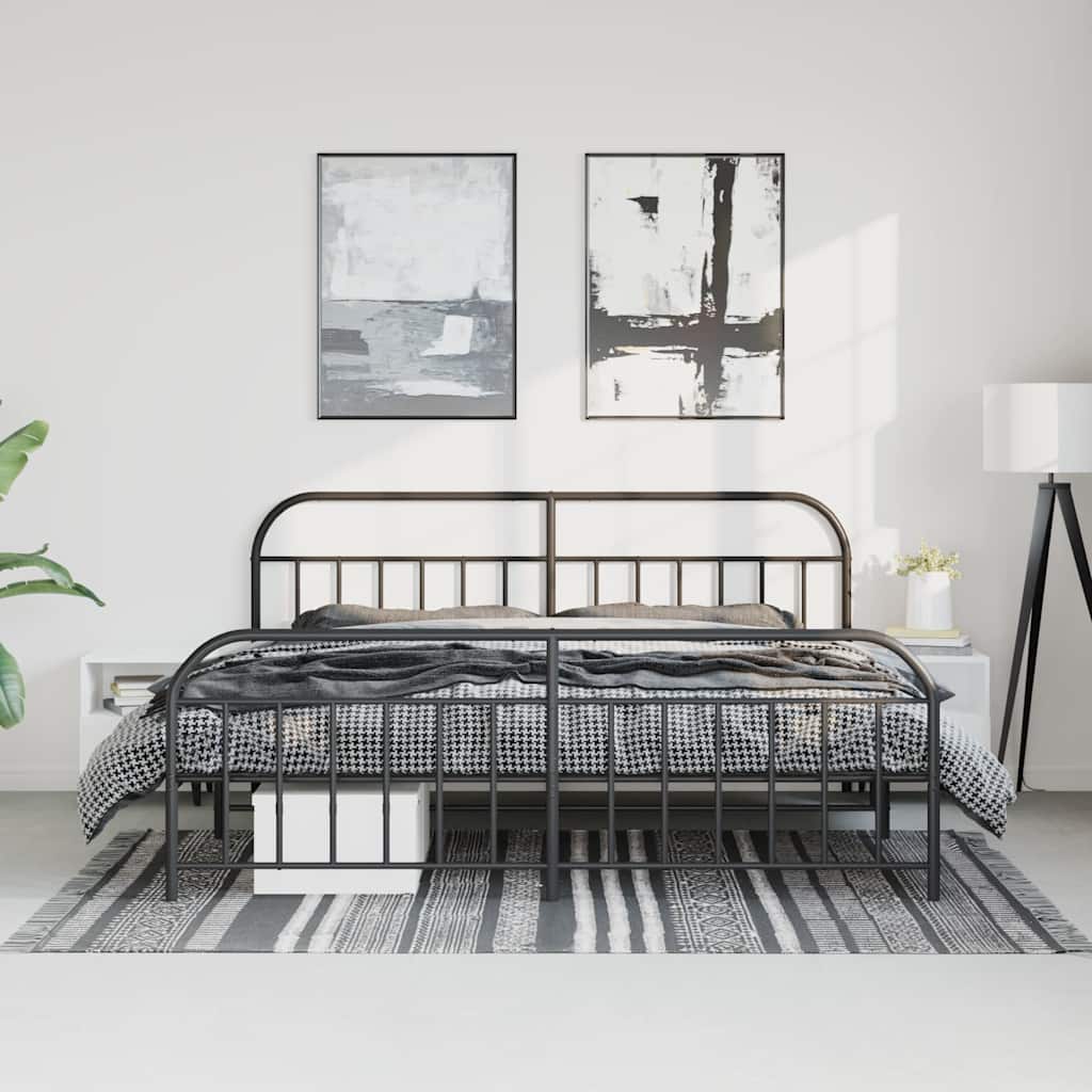 sengeramme med sengegavl og fodgærde 183x213 cm metal sort