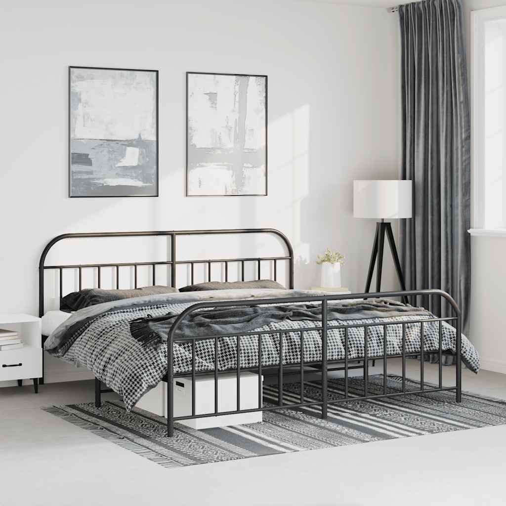 sengeramme med sengegavl og fodgærde 183x213 cm metal sort