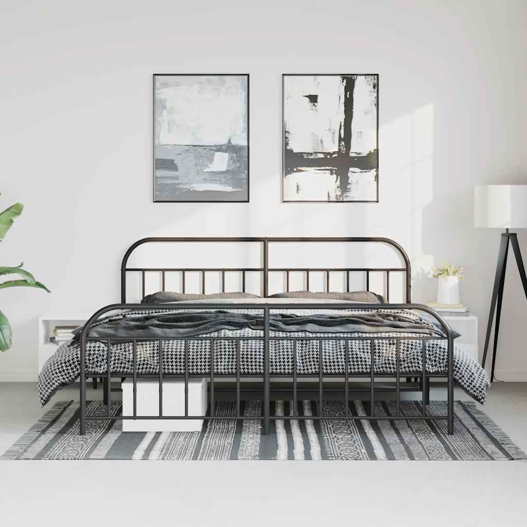 sengeramme med sengegavl og fodgærde 193x203 cm metal sort
