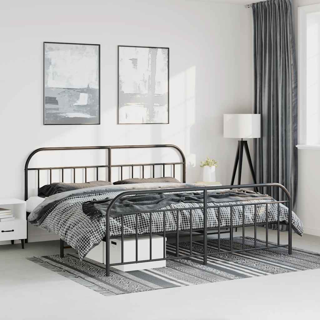 sengeramme med sengegavl og fodgærde 193x203 cm metal sort