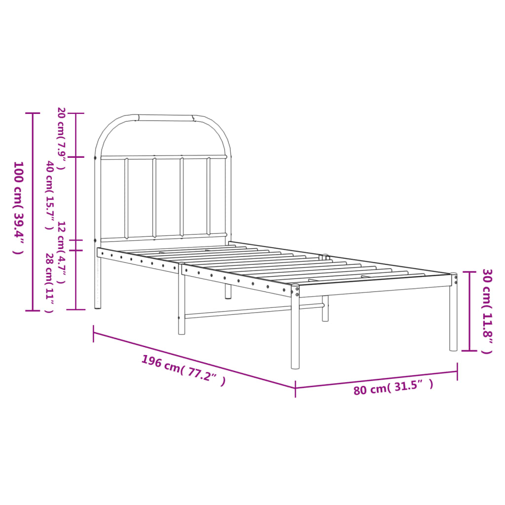 sengeramme uden madras med hovedgærde 75x190 cm hvid