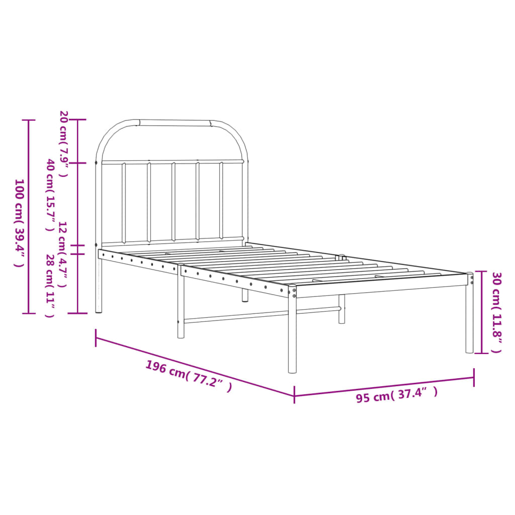 sengeramme med sengegavl 90x190 cm metal hvid