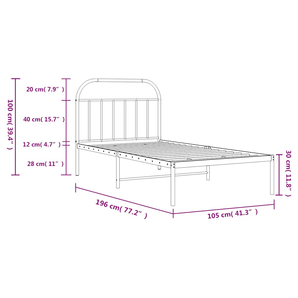 sengeramme med sengegavl 100x190 cm metal hvid