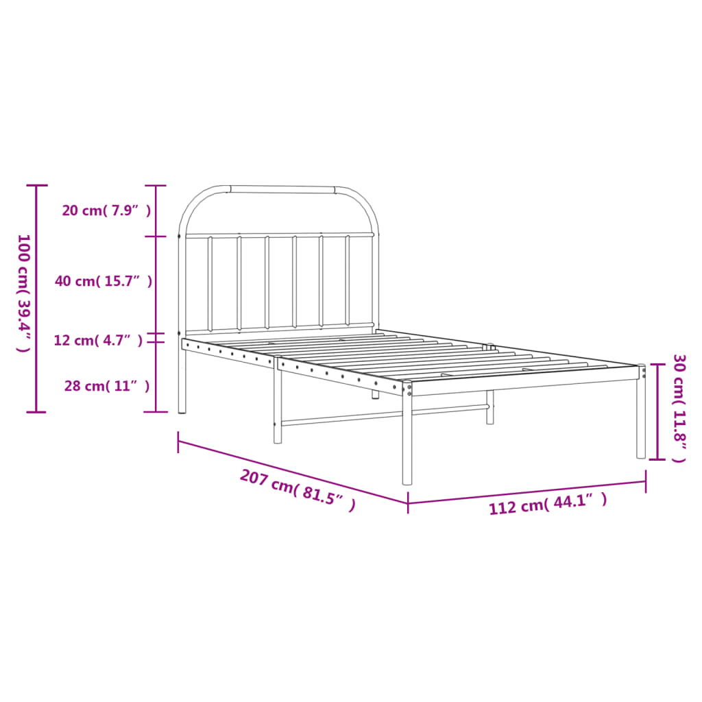 sengeramme med sengegavl 107x203 cm metal hvid